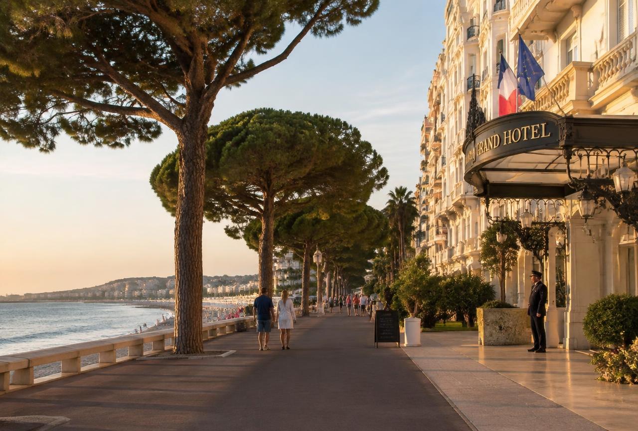Front de mer de Juan-les-Pins et entrée d'hôtel