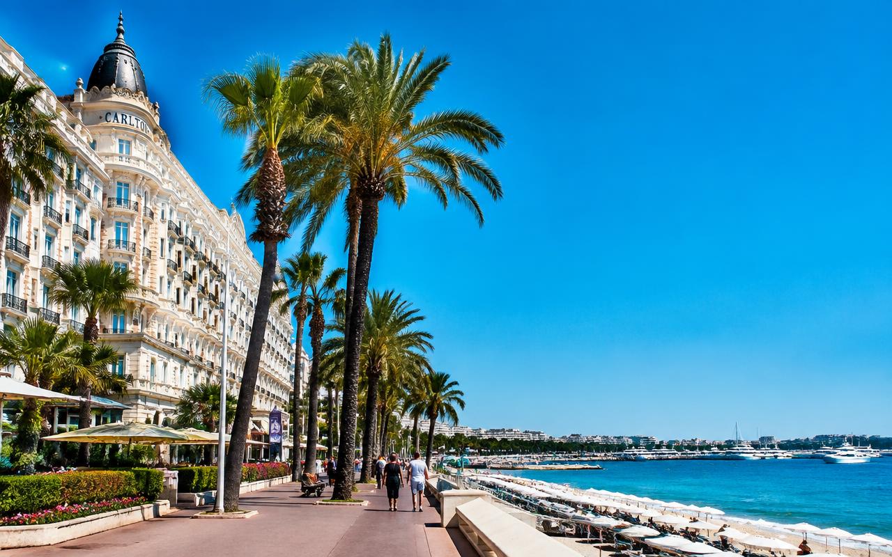 Boulevard de la Croisette à Cannes bordé de palmiers
