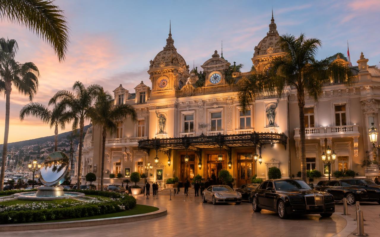 Place du Casino de Monte-Carlo à Monaco au crépuscule