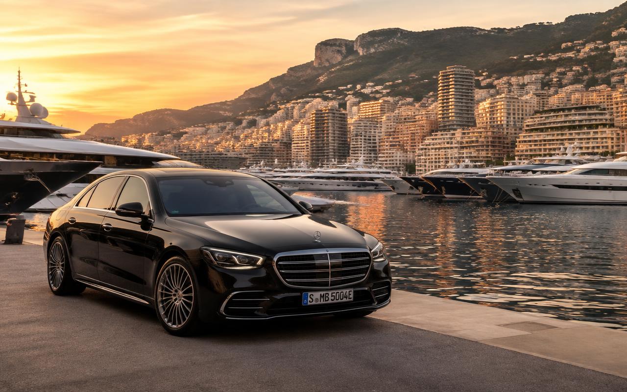 Berline avec chauffeur privé sur le quai du Port Hercule à Monaco