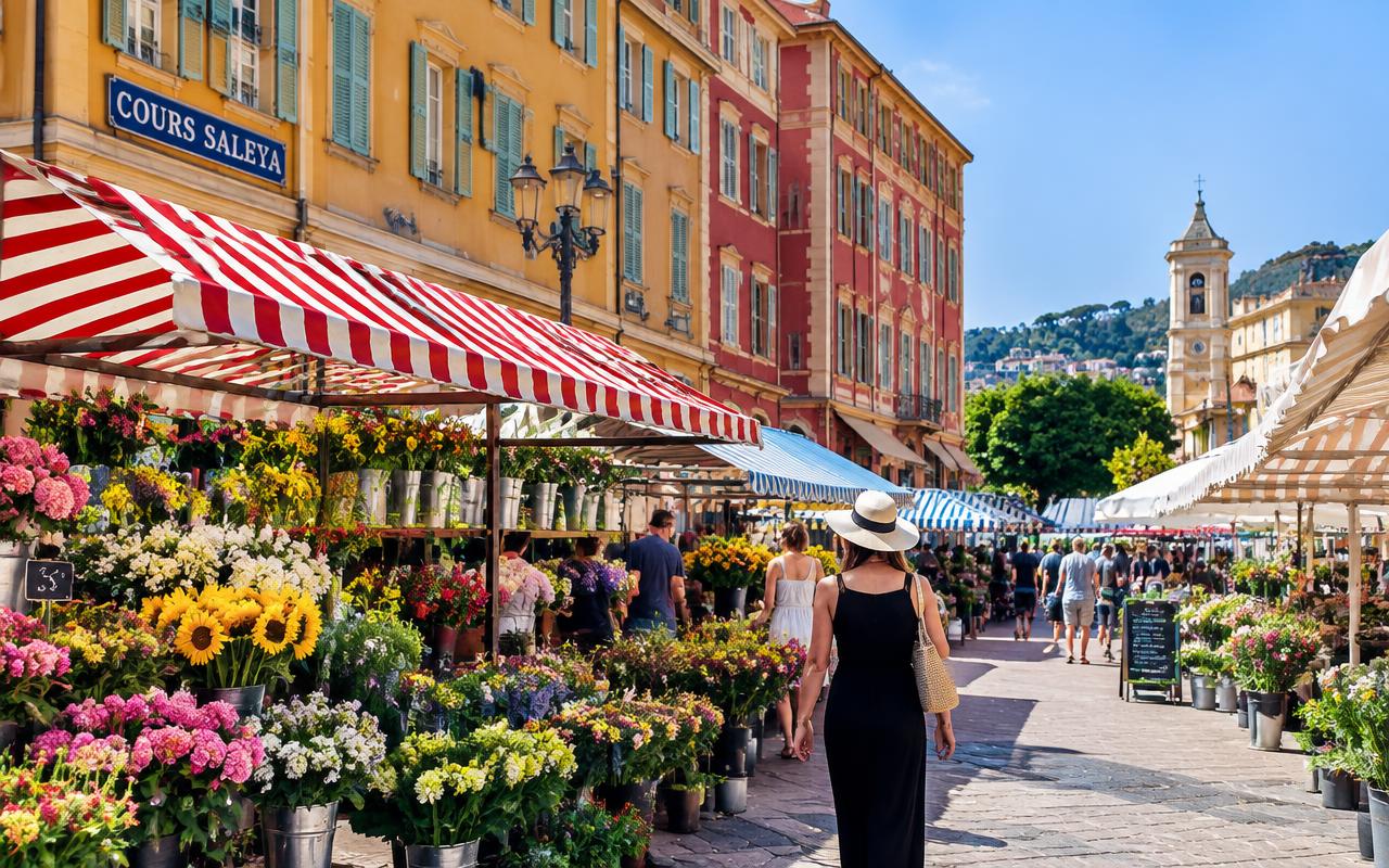 Marché aux fleurs du cours Saleya dans le Vieux-Nice