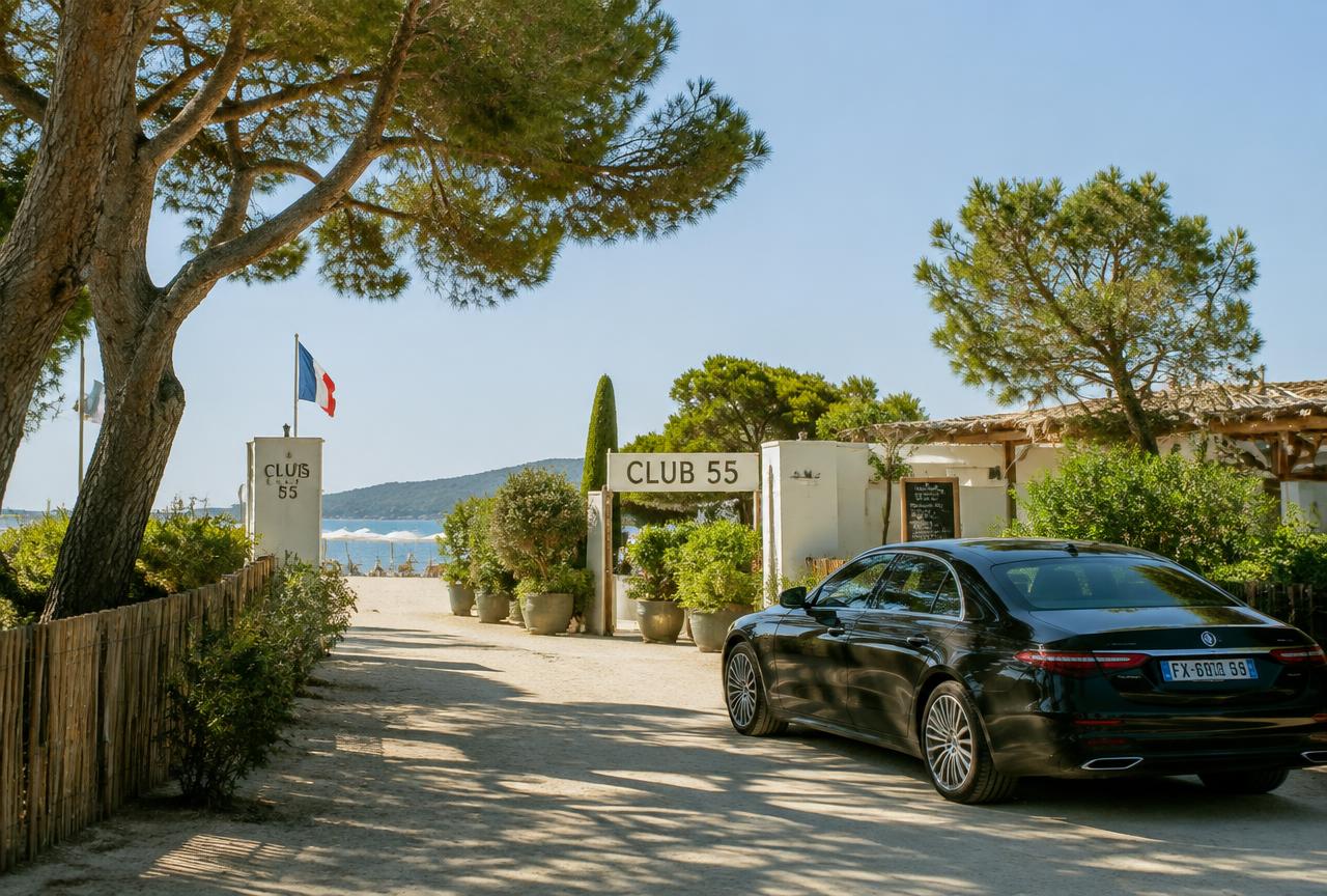 Accès à la plage de Pampelonne à Ramatuelle avec véhicule de prestige